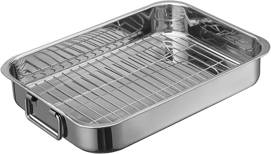 Rooster Pan Oven Schaal Grote Maaltijden Bereiden Roestvrij Staal 42 x 32 cm Zilver