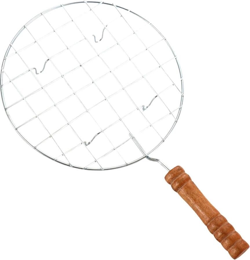 Rooster RVS Grill Net Oven Gebruik Hittebestendig 19 cm Diameter Houten Handvat