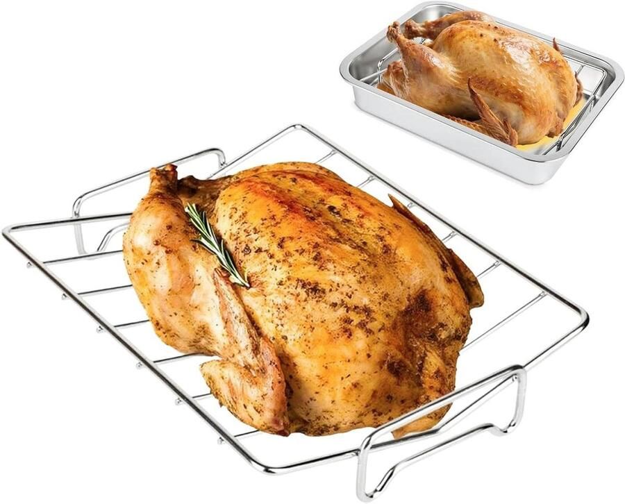 Rooster voor Gevogelte Vleeshouder Grillrek Barbecue Vlees Grillen Roestvrij Staal Anti-aanbak