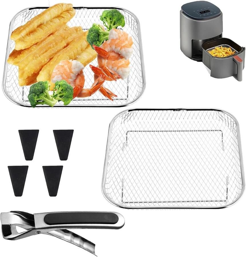 Rooster voor heteluchtfriteuse 7 stuks manden voor airfryer 20 5 x 20 5 x 4 5 cm stapelbare manden voor airfryers met clips siliconen hoeken geschikt voor heteluchtfriteuse oven stoompan enz