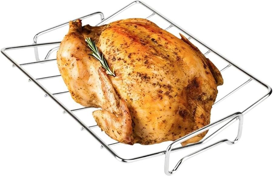 Rooster Voor Vlees Vleeshouder Oven Gelijkmatig Grillen V-Groef Ontwerp 34 x 265 cm Zilverkleurig