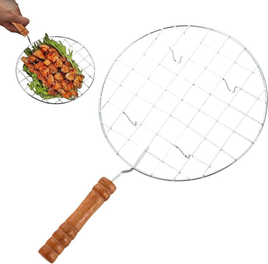 Roosterrek Rond Grillnet met handvat Buiten koken Roestvrij staal 19 cm diameter Zilver