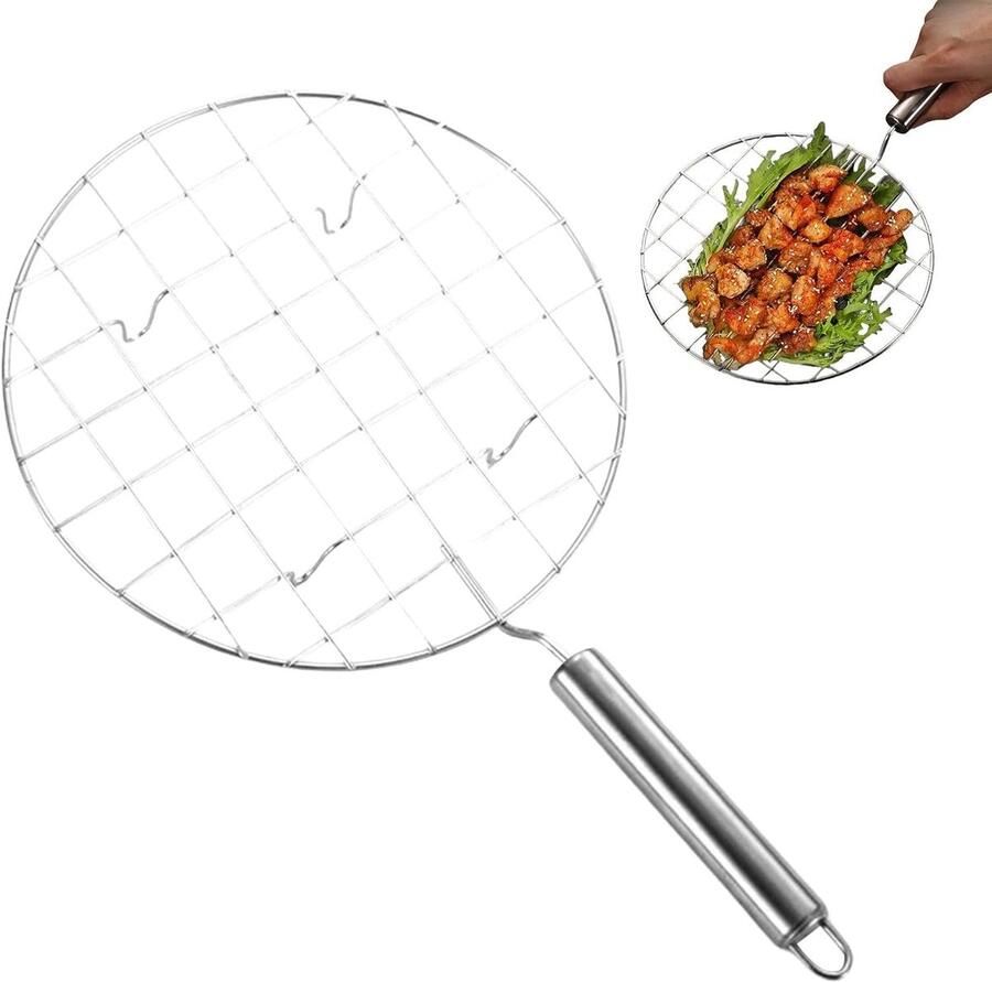 Roosterrek Staal Draadmand Koken Picknick Kamperen Hittebestendig Ontwerp 19cm Diameter Zilver