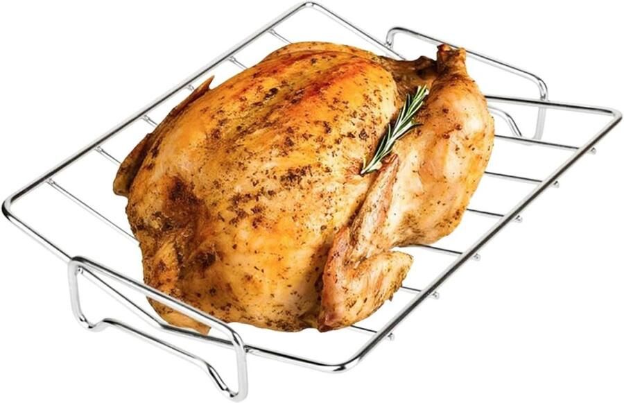 Braadrek Roestvrij Staal Grill Accessoire Ovenrek Gelijkmatig Grillen V-Groef Ontwerp 34 x 26.5 cm Zilver