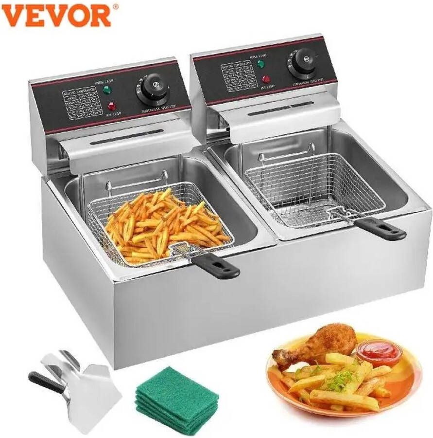 Roroa Elektrische Frituurpan dubbel Friteuse Frituurpannen Twee tanks 12L