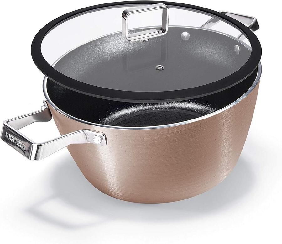 Rosegold Casserole Kookpan met deksel Lekker Koken Diamant Coating 20 cm Rosé Goud