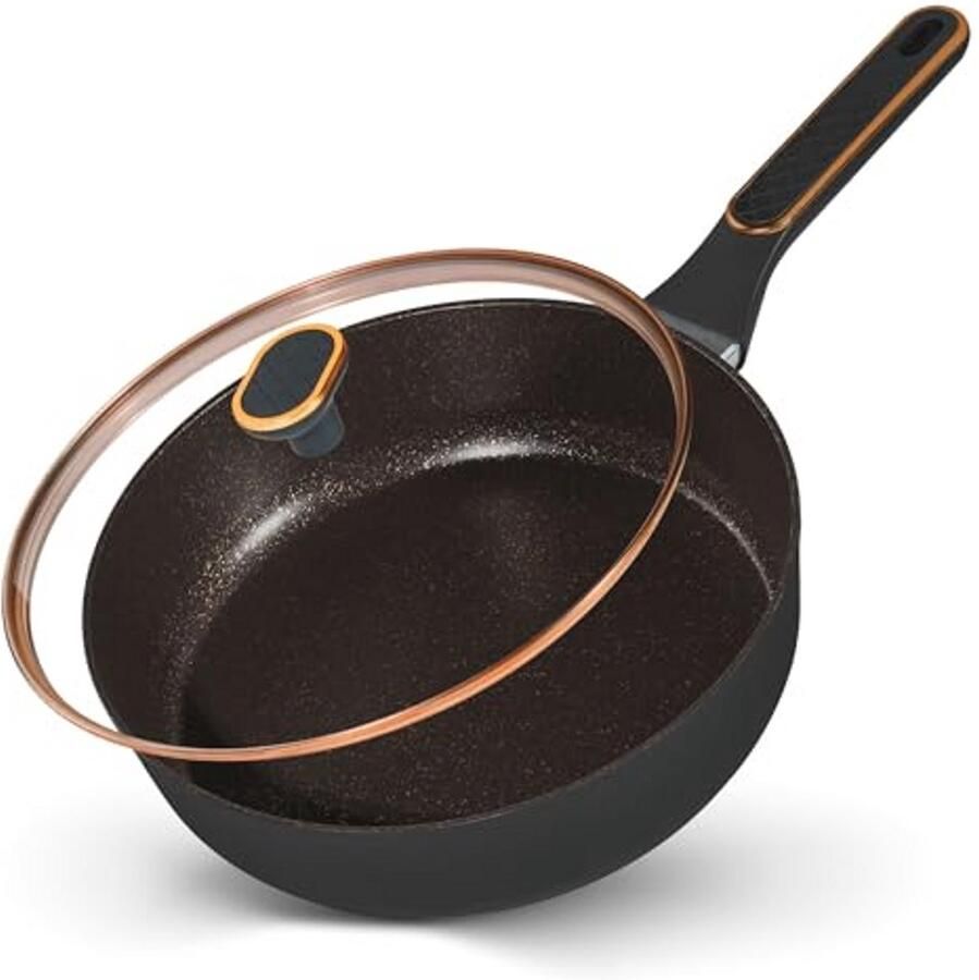 Roségouden Stoofpan 28 cm Hoogrand Kookgerei van Gegoten Aluminium met Echt Steeneffect