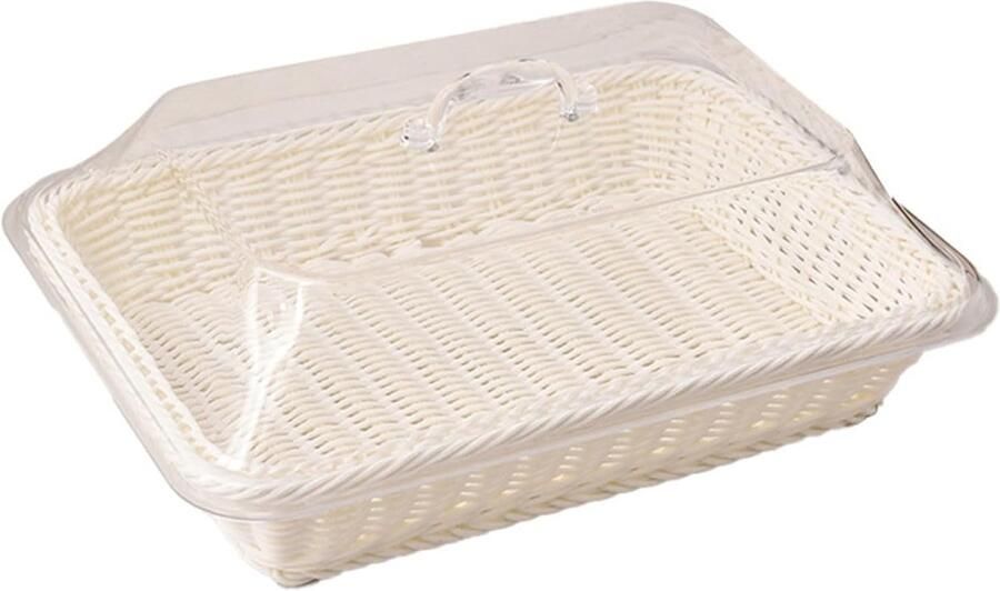 Rotan Broodmand Rieten mand Brood serveren Beschermend deksel 45x35x15cm Wit