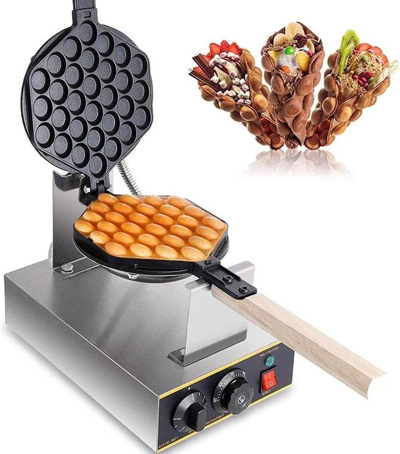Roterend Wafelijzer Eierkoekmachine Heerlijke Wafels Bakken 180 Graden Draaibaar 1400 Watt Zilver