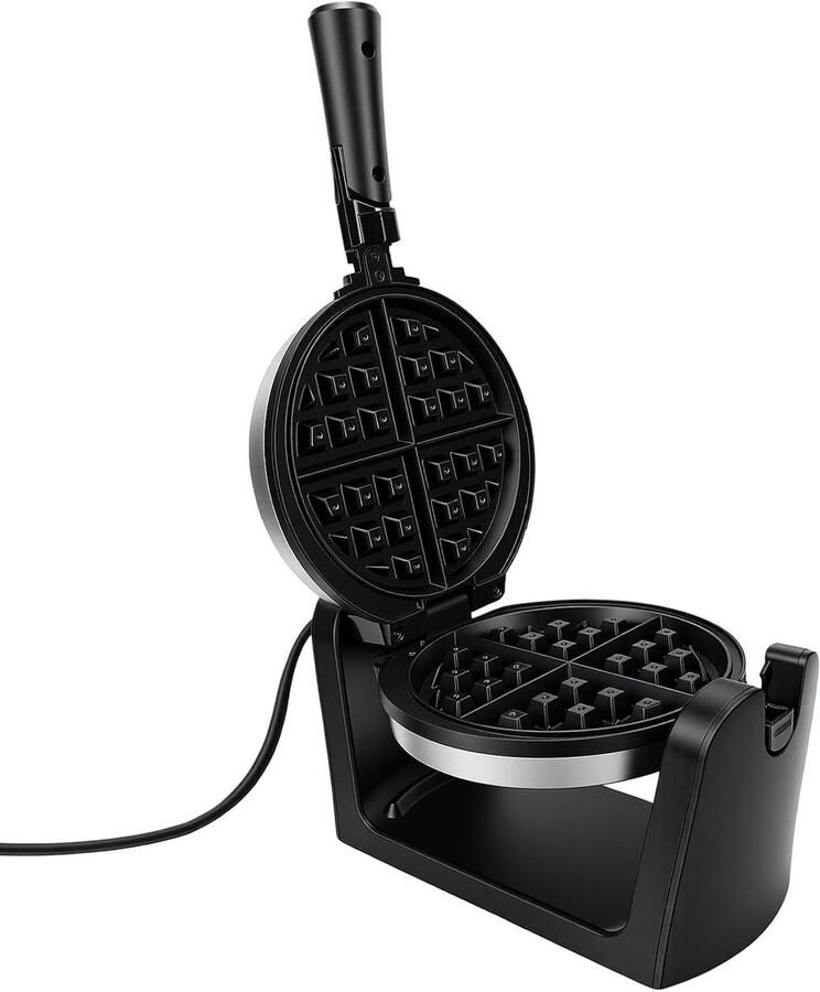 Roterend Wafelijzer Wafelmaker Pannenkoekenijzer Ontbijt Maken Keramische Antiaanbaklaag 372D x 268B x 167H cm Zwart