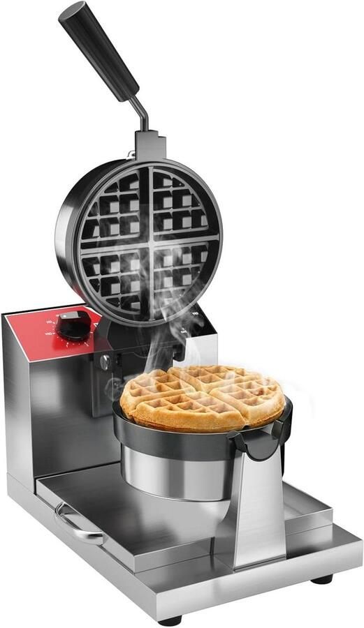 Roterend Wafelijzer Wafelmaker Professioneel Gouden Wafels Bakken Gelijkmatige Hitteverdeling 58 x 35 x 34 cm Zilver