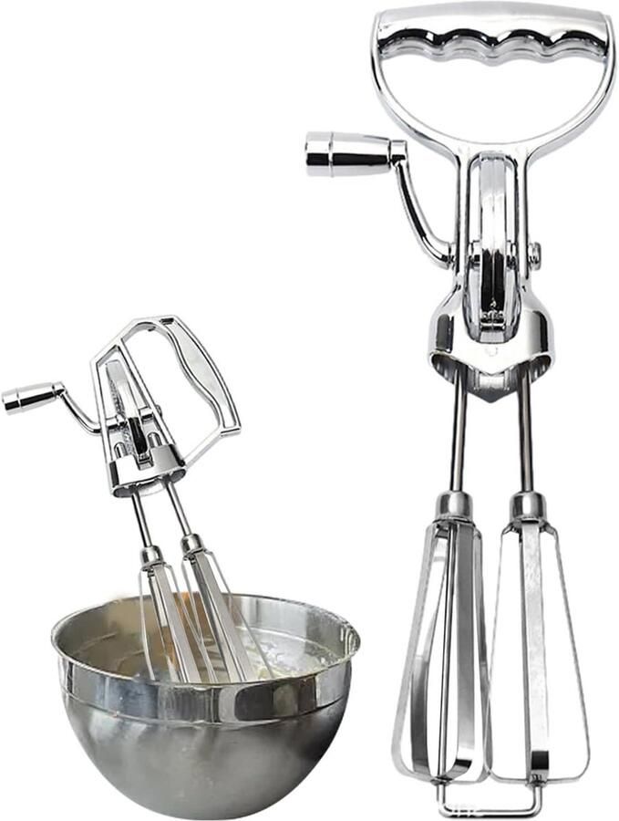 Roterende eiermixer Handmixer garde Bakken en mixen Dubbele garde ontwerp 31 cm lengte Grijs