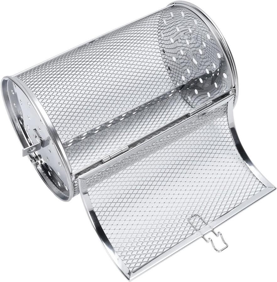 Roterende Grill Kooi Grillmand RVS Noten Roosteren Vaatwasmachinebestendig 12x18 cm Zilverkleurig