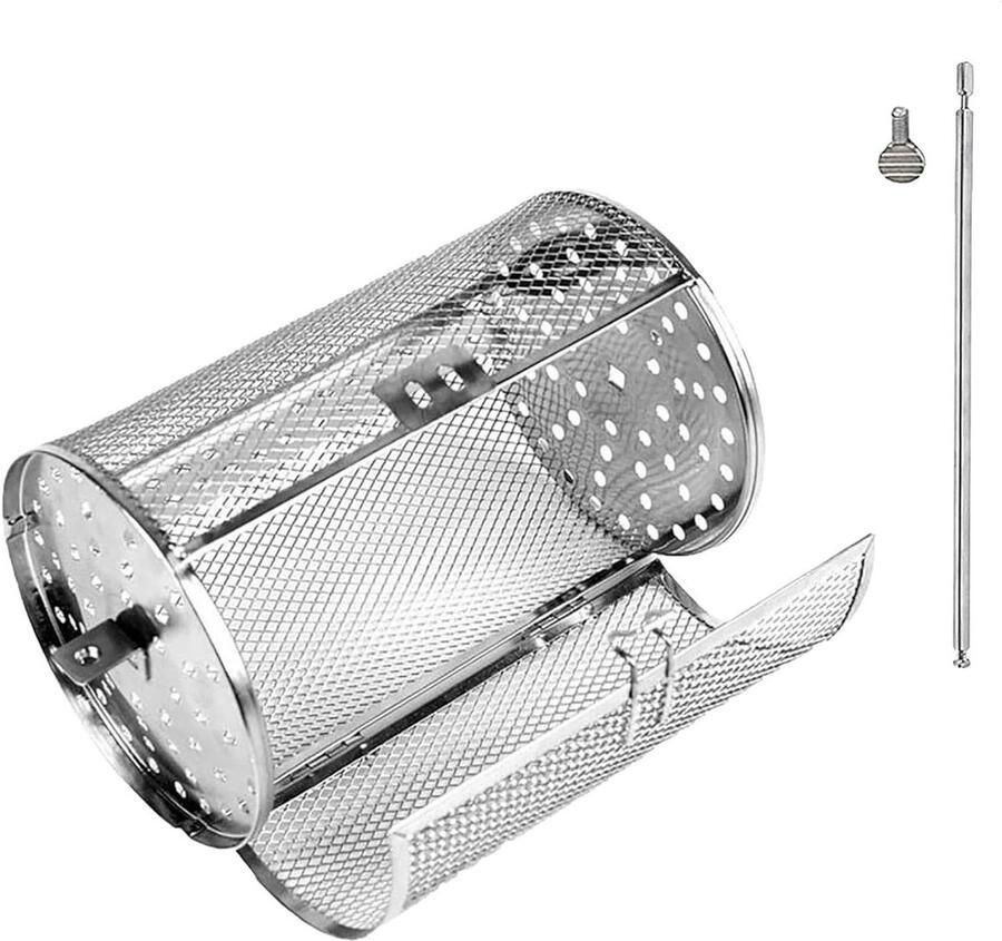 Roterende Grillmand Airfryer Accessoire Eten Grillen Roestvrij Staal 14 x 24 cm Zilver