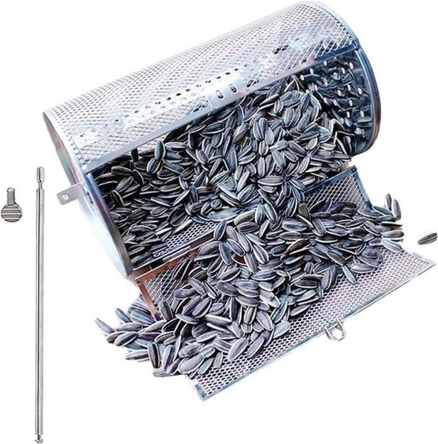 Roterende grillmand Barbecueaccessoire Noten roosteren Gelijkmatige warmteverdeling 22 x 14.5 cm Zilverkleurig