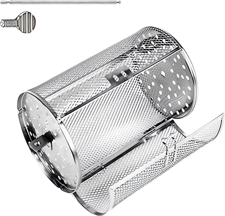 Grillmand Roterend BBQ Draaibaar Groenten Grillen Wind-up Mechanisme 18x12x12 cm Zilverkleurig