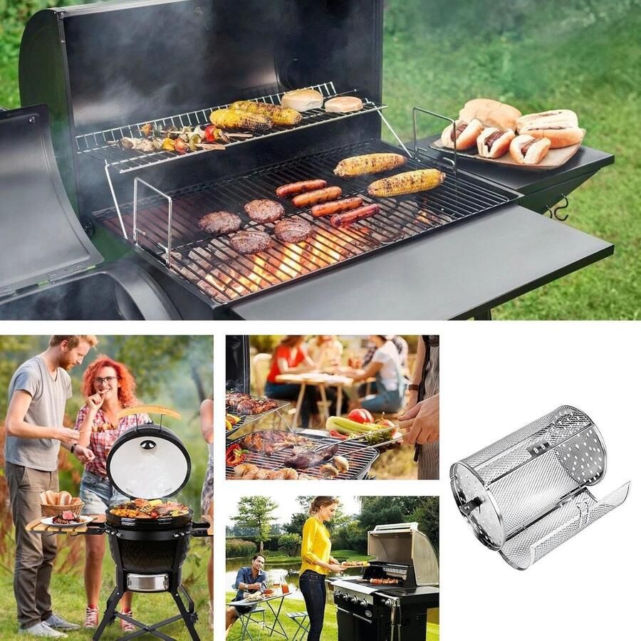 Roterende Grillmand Kippenvleugel mand Gelijkmatig Grillen Opwindbaar Mechanisme 18 x 12 x 12 cm Zilver