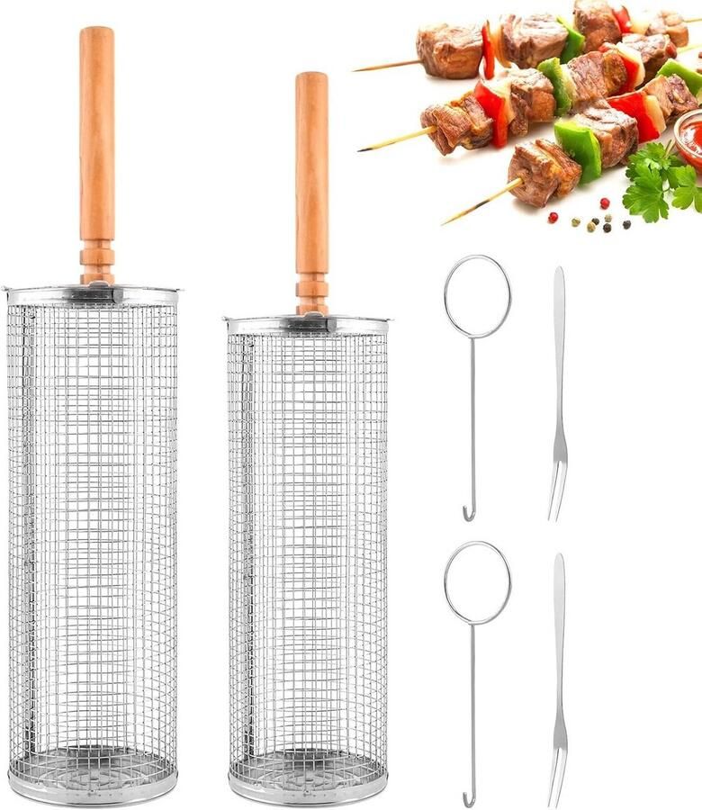 Roterende Grillmand RVS voor Groenten Garnalen en Meer