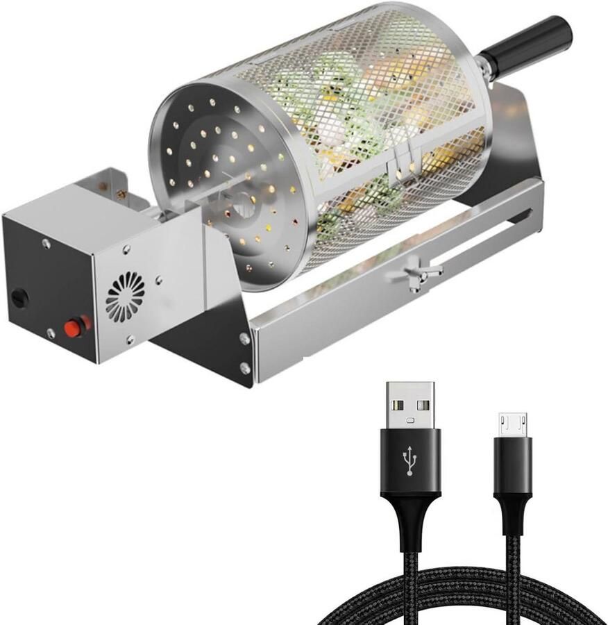 Roterende Grillmand Spit Mand Grillen Gelijkmatig Grillen Telescopische Voet 30 cm Diameter Zilver