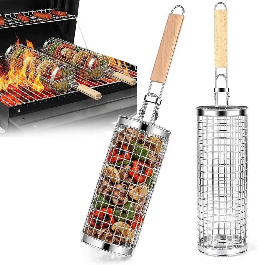 Roterende Grillmand voor Groenten en Outdoor Keuken Gebruik