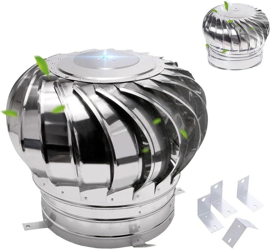 Roterende Schoorsteenkap Dakventilator Turbine Lucht Afvoeren Roestvrij Staal Tot 60 cm Zilver