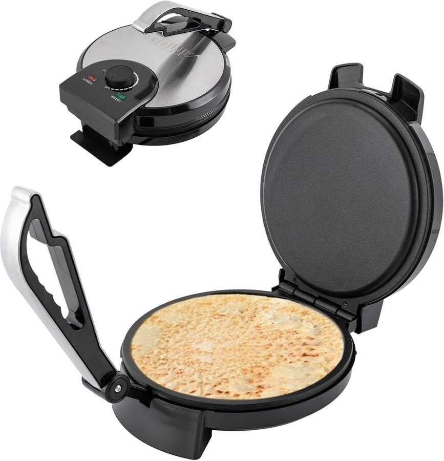 Roti Maker Chapati Machine Platte Broden Maken Dubbelzijdige Verwarming 26 cm Zwart