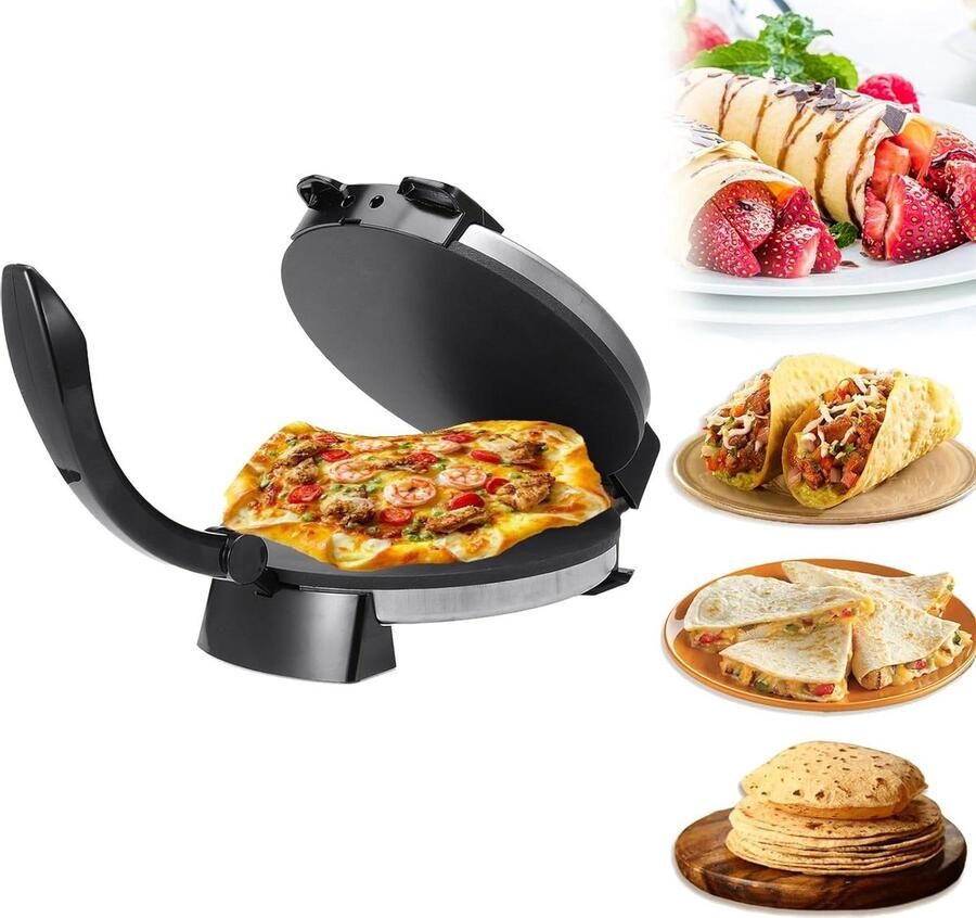Roti Maker Electric 10 Inch Non-Stick Tortillapers met temperatuuraanpassing ideaal voor het maken van pizza quesadilla's omeletten en meer