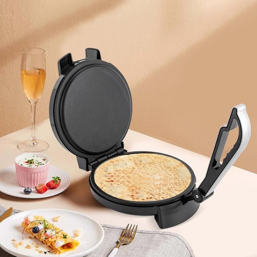 Roti Maker Pannenkoek Apparaat Platbrood Bakken Automatische Temperatuurregeling 1200 Watt Zwart Zilver