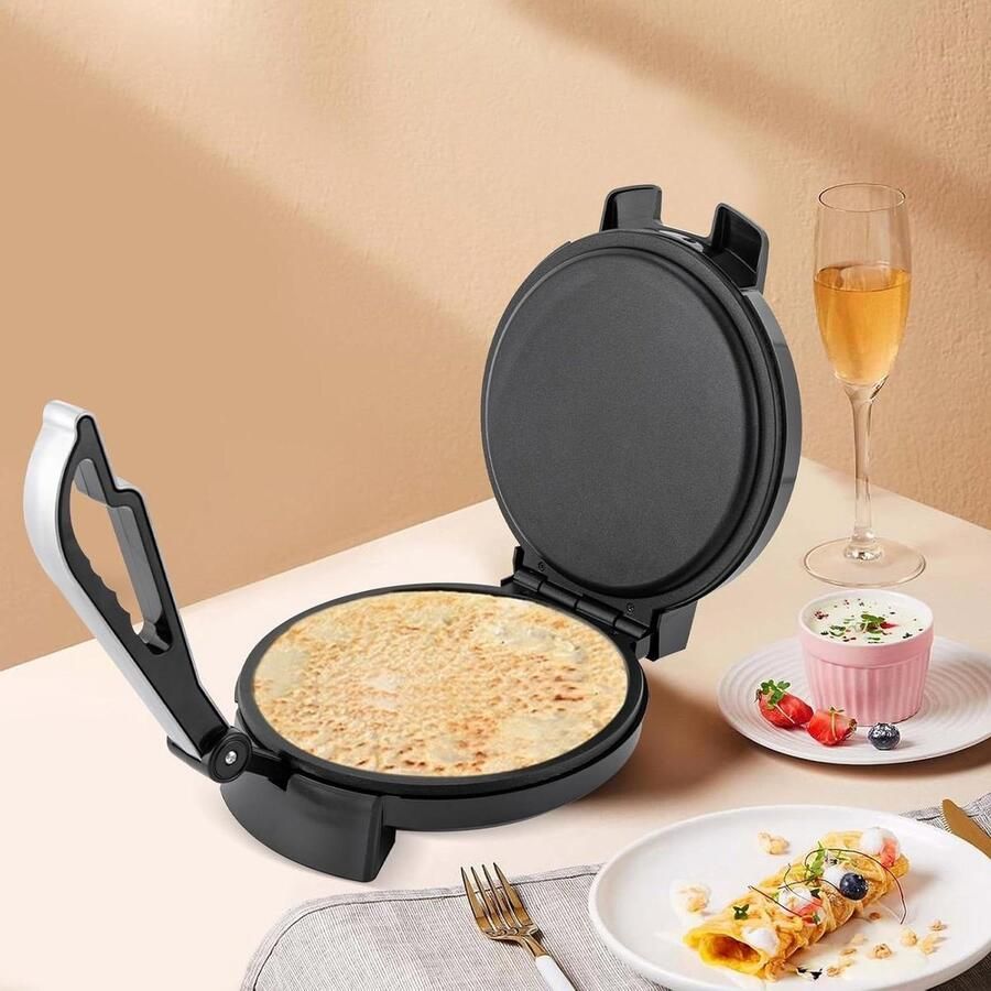 Roti Maker Pannenkoek Machine Platbrood Bakken Dubbelzijdig Verwarmen 1200 Watt Zwart Zilver - Foto 1