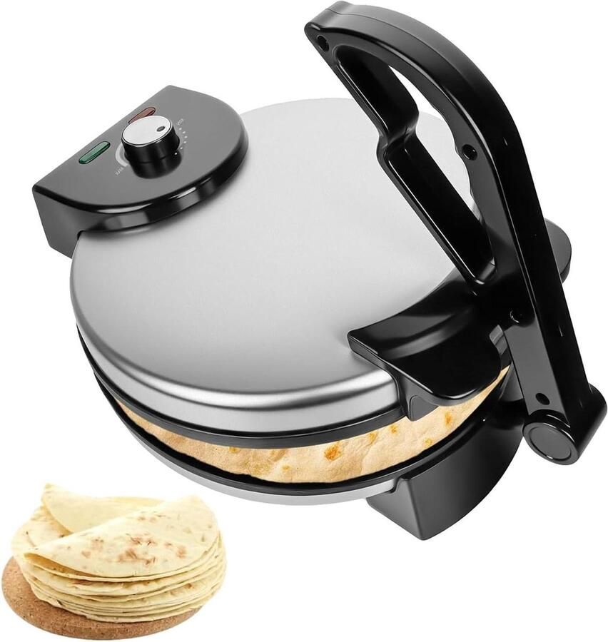 Roti Maker Tortilla Pers Platte Broden Maken Instelbare Temperatuur 30 cm Plaat Zwart
