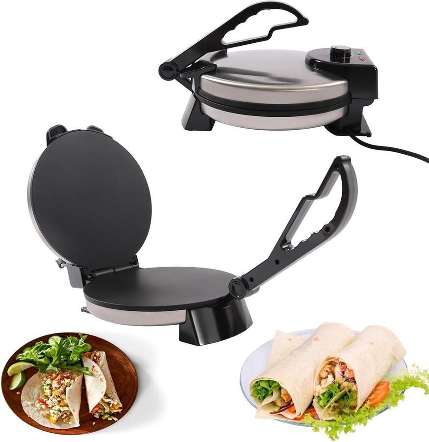 Roti Maker Tortilla Pers Snelle Maaltijden Maken Dubbelzijdig Verwarmen 10 Inch Zwart