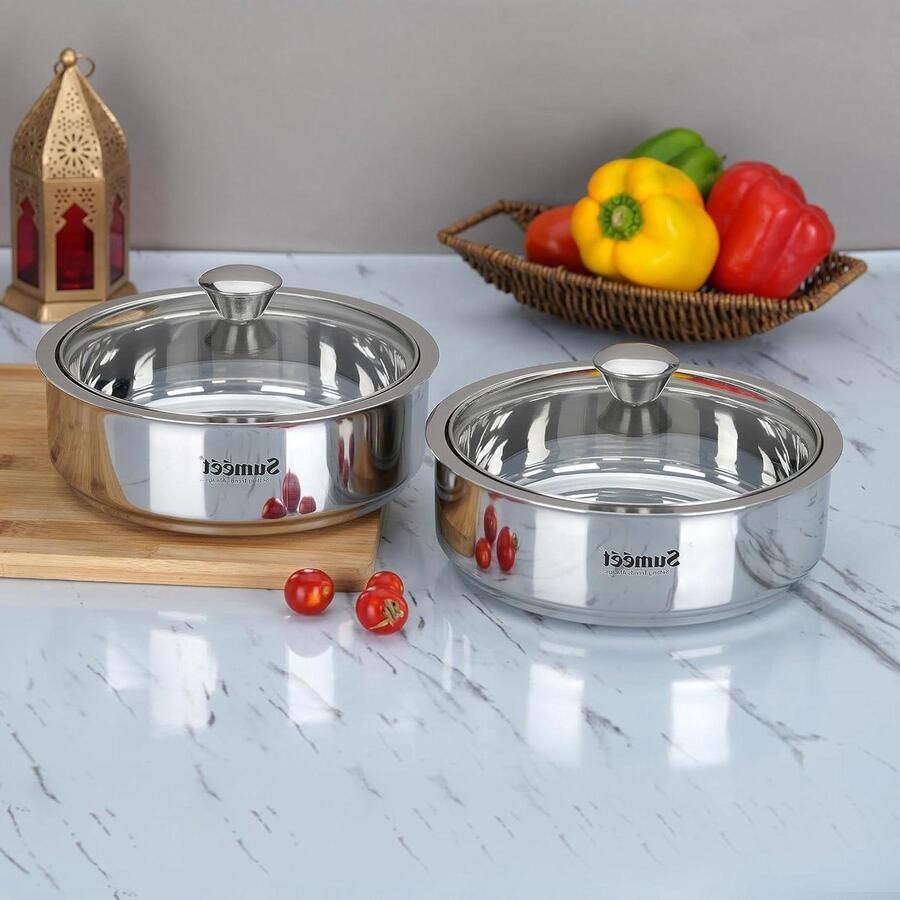 Roti Pot Chapati Server Warm en Zacht Houden Dubbelwandig Geïsoleerd 1000ml 2 Stuks Zilver