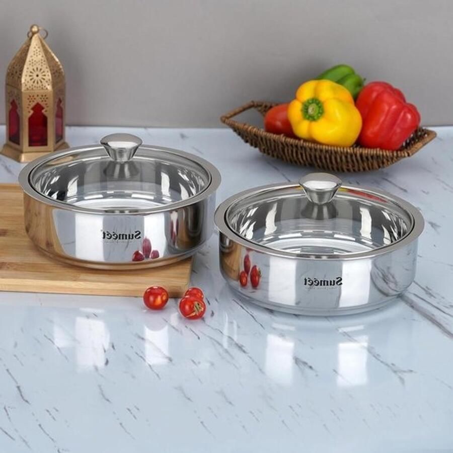 Rotipot Chapatiserver Warm en zacht houden Dubbelwandig geïsoleerd 1000 ml 2 stuks Zilver