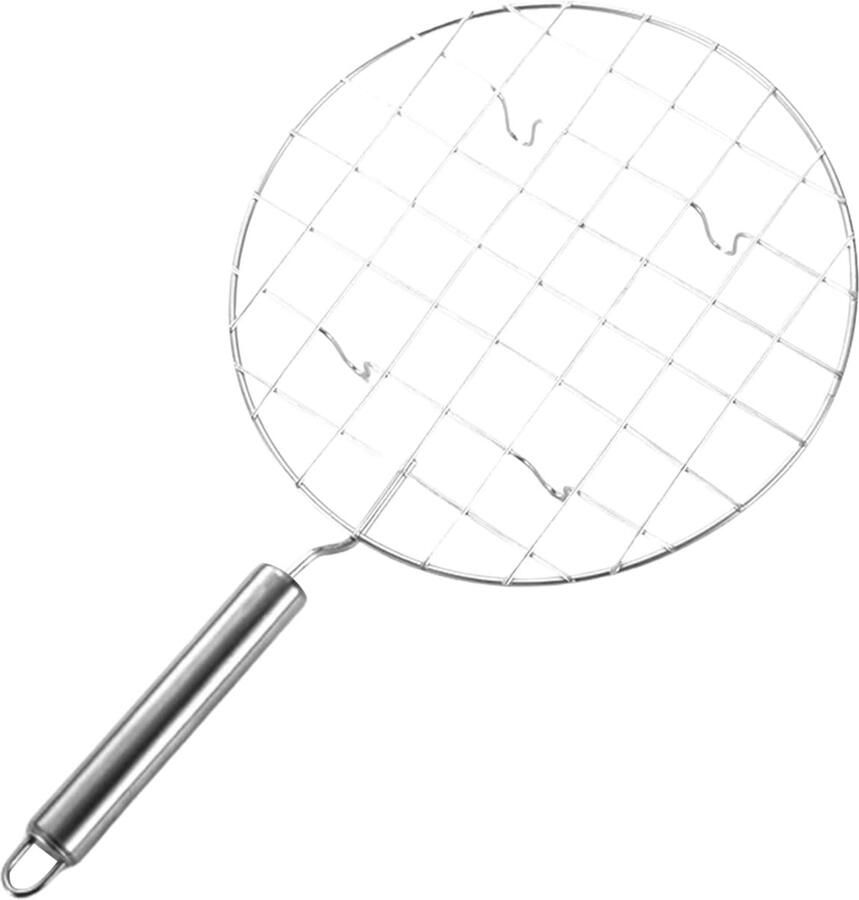 Draadrooster Roestvrijstaal Afkoelrek Grillnet Bakken Braden Koken Anti-verbranding Handvat 19cm Diameter Zilver
