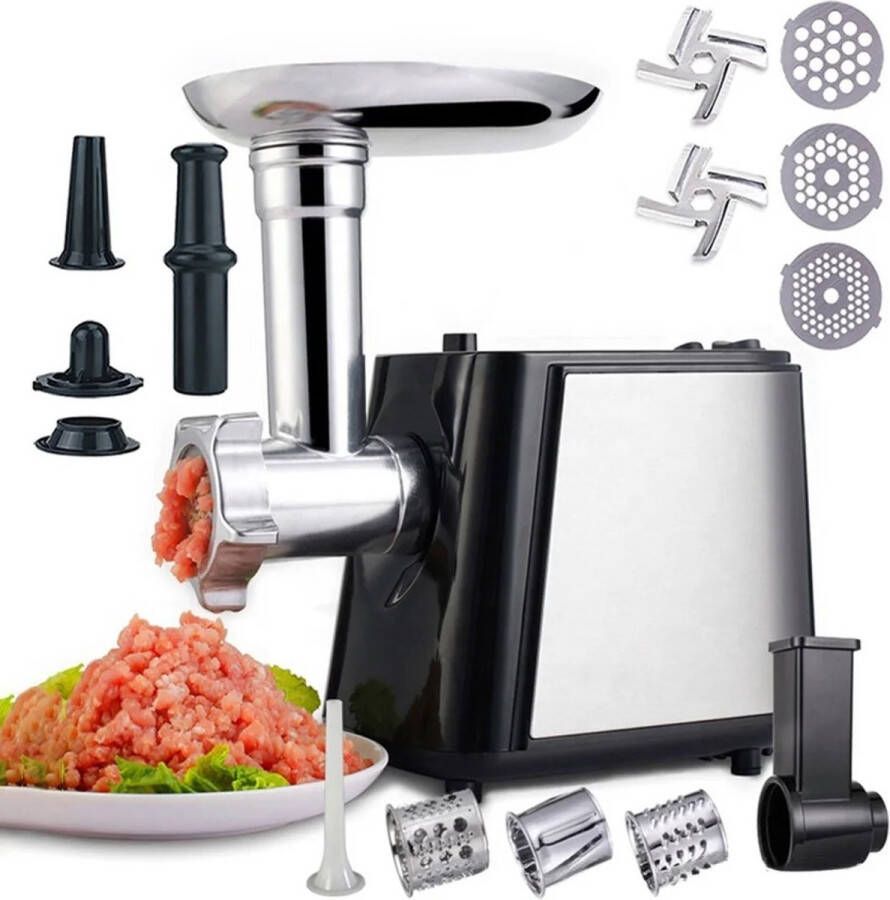 Roxana Gehaktmolen Vleesmolen RVS Elektrisch 1000W 220V Zwart Zilver Koken Accessoires Inbegrepen Keuken