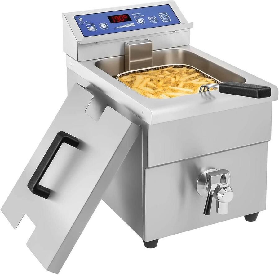 Royal Catering RCIF-10EB 1x10 L Inductie Friteuse 1 X 10 Liter 230V Professionele RVS Frituur met Frituurmand en Deksel 60-190°C (3500 Watt Aftapkraan)