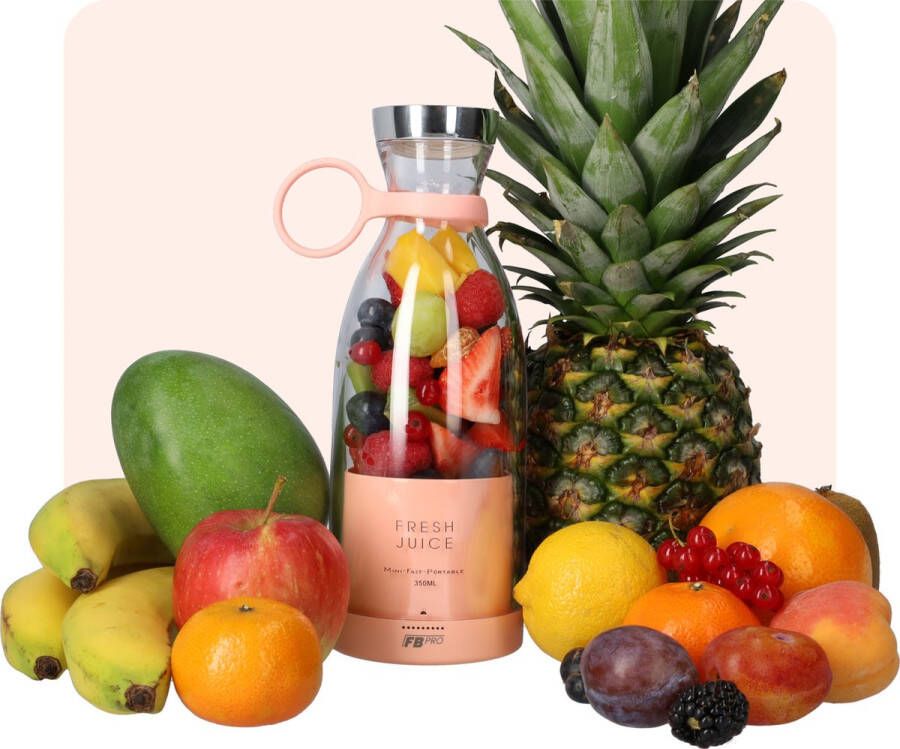FB Pro Roze Draadloze Blender To Go Smoothie maker voor onderweg! Draagbare Mini blender roze Mixer voor smoothies Draadloos opladen mogelijk! Handmixer voor gezonde drankjes