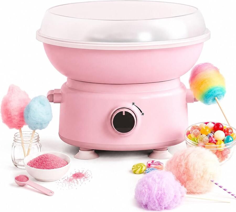 Roze Elektrische Suikerspinmachine met 250 mm Grote Bak en Suikerschep Ronde Suikerspinapparaat met Antislipbasis Ideaal voor Verjaardagsfeestjes en Thuisgebruik