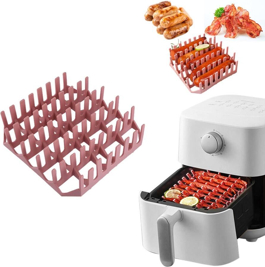 Roze set van 2 vierkante heteluchtfriteuse siliconen hotdogrek geschikt voor levensmiddelen hittebestendige spekgrill siliconen bakvorm