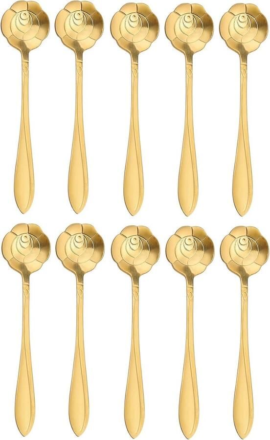 Rozenbloem Koffielepels Dessertlepels Suikerlepels Dranken Mengen Roestvrij Staal 20 Stuks Goud