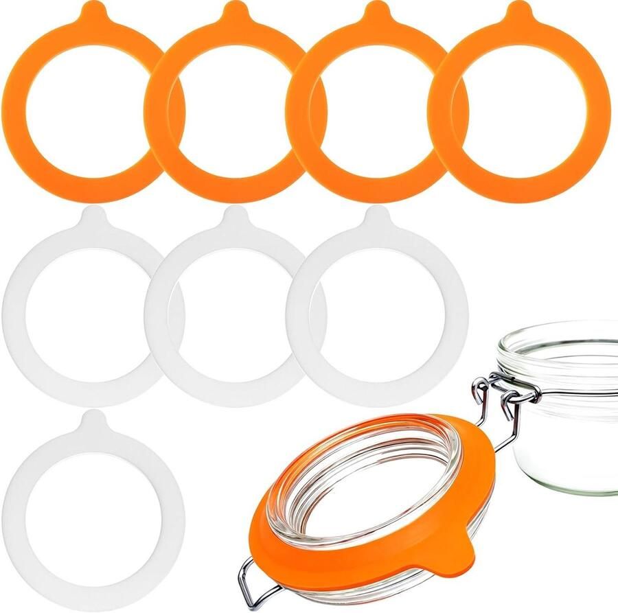 Rubberen Afdichtingen Potten Pot Pakkingen Voedsel Bewaren Luchtdichte Afsluiting 8 Stuks Wit Oranje