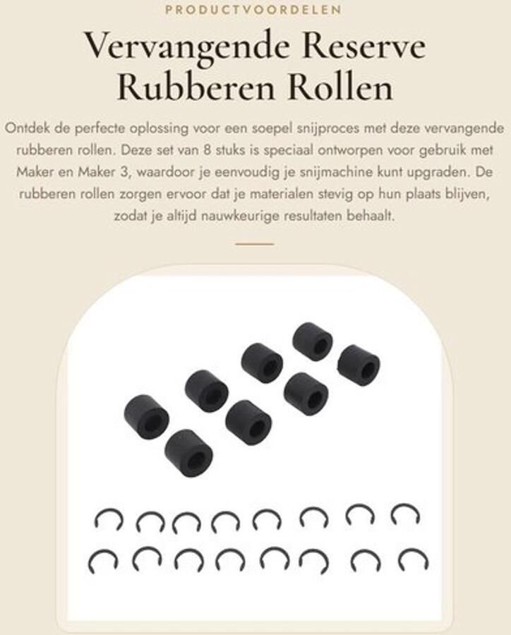 Rubberen Rollen 8 Stuks Vervangende Onderdelen Antislip Wielmatgeleider Inclusief 16 Borgringen Compatibel met Maker Maker 3 Voorkomt Slippen Snijmachine Rollen - Foto 1