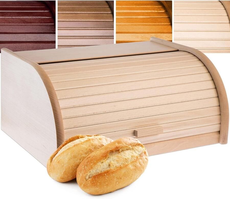 Ruime broodtrommel Houten bewaarbak Brood vers houden Natuurlijk materiaal 39 x 28.5 cm Naturel