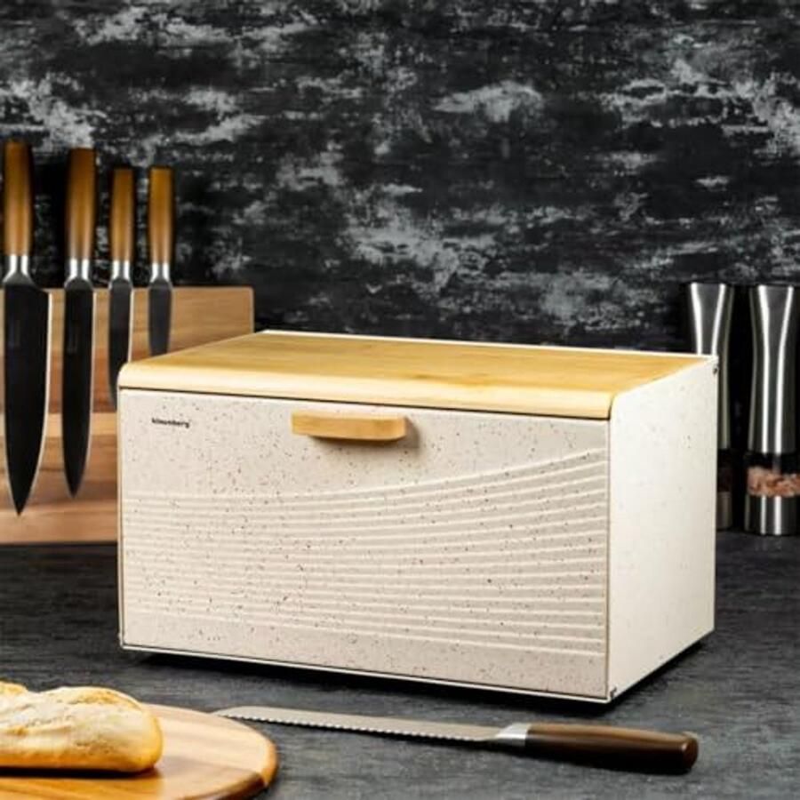 Ruime Broodtrommel van Hout en Roestvrij Staal Beige