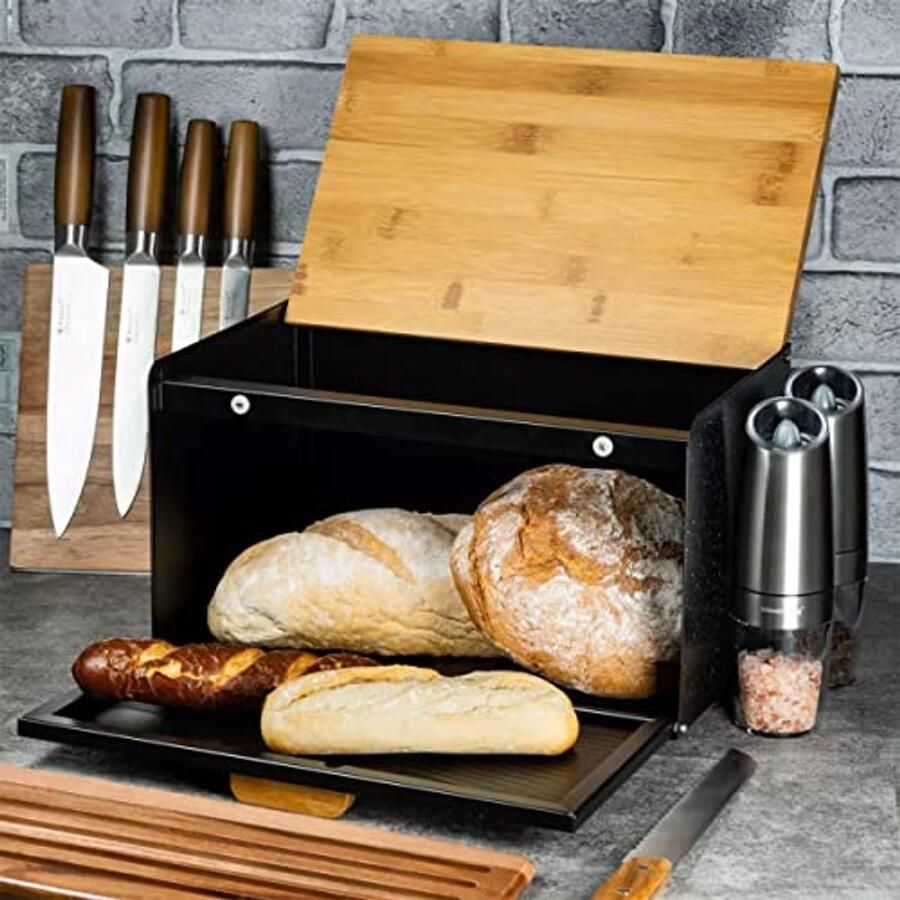 Ruime Houten Broodtrommel met Roestvrij Stalen Accenten Elegant en Functioneel