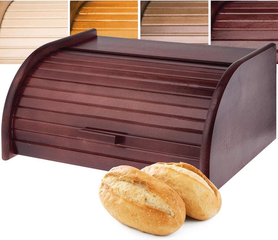 Ruime houten broodtrommel met roldeksel voor vers brood en snacks
