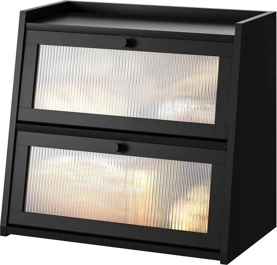 Ruime Zwarte Broodtrommel met Dubbele Laag en Zichtdeur