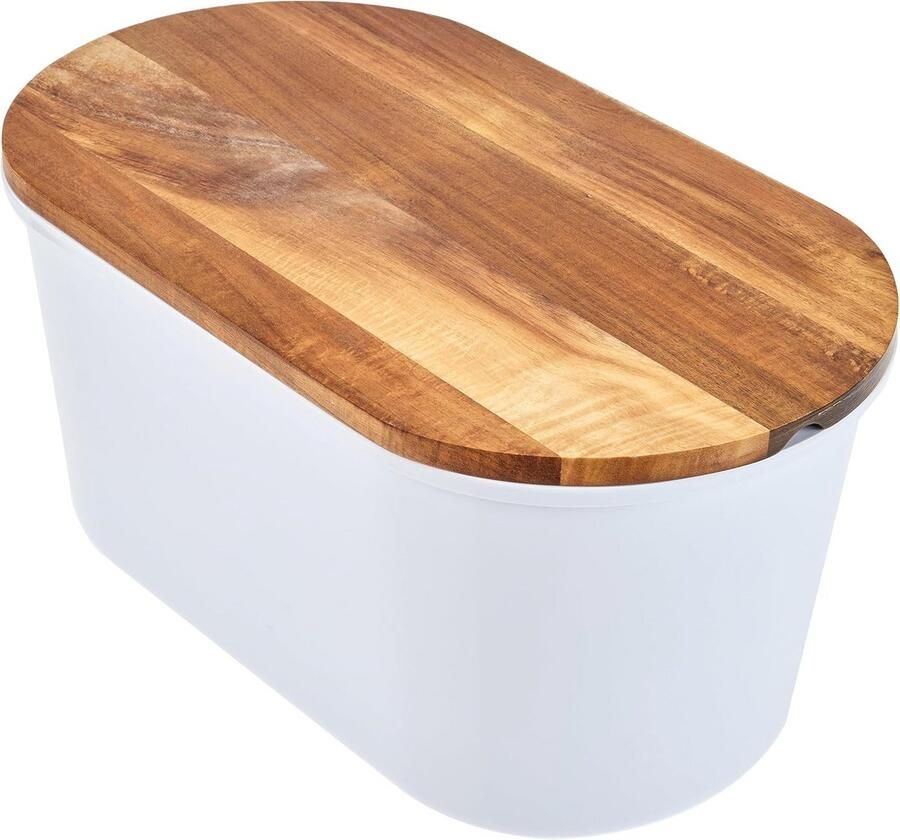 Ruimtebesparende Broodtrommel met Snijplank van Acaciahout Ideaal voor 1 kg Brood Wit