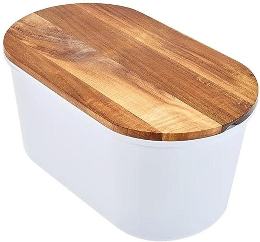 Ruimtebesparende Broodtrommel met Snijplank van Acaciahout Ideaal voor 1 kg Brood Wit