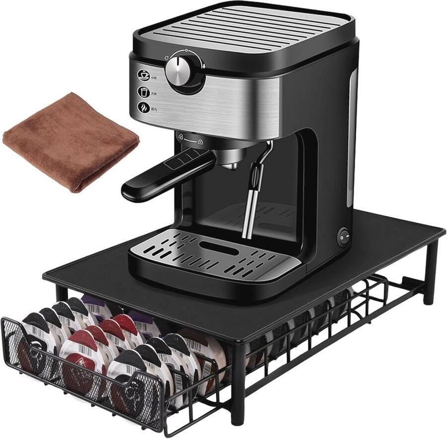 Espresso Capsulehouder Koffiecup Opberger Keuken Organiseren Stapelbaar met Lade 42 x 28 x 10.5 cm Zwart